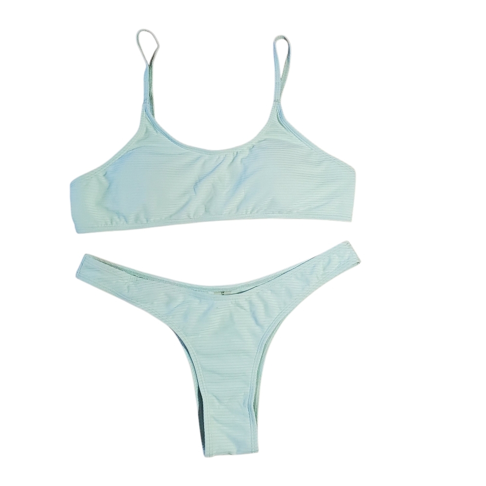 Zaful Women's Mint Ribbed Bikini Set